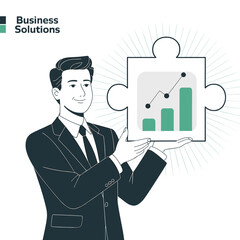 Businessman Holding Puzzle Piece with Growth Graph for Business Solutions Illustration