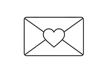 Love letter icon. Envelope with heart. Vector thin line art for Valentine's Day, romance, dating app. Wedding invitation symbol. Mail, message, correspondence pictogram.