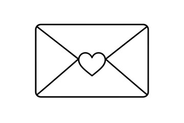 Love letter envelope with a heart seal. Minimalist thin line icon for Valentine's Day and wedding invitation. Concept for romance, dating, message, communication, email.