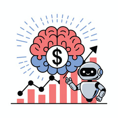 AI Robot with Brain and Dollar Sign Boosting Financial Growth and Business Analytics Vector Illustration