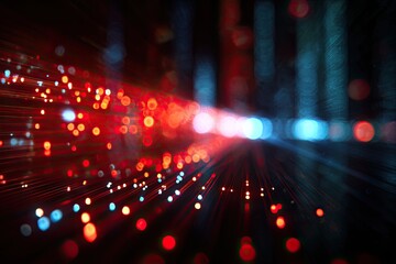 Abstract digital tunnel with vibrant light streaks and bokeh