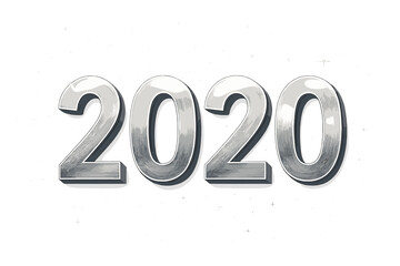 Festive silver 3D 2020 New Year illustration with sparkling stars, seasonal holiday design for web banners, flyers, and festive posters, celebration concept