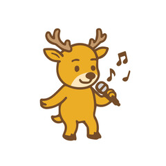 Singing Cartoon Reindeer with Microphone and Musical Notes