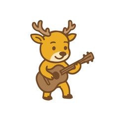Cute Cartoon Deer Playing Guitar