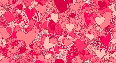 Valentine's Day seamless pattern with pink hearts and decorative elements creating romantic