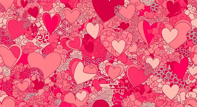 Valentine's Day seamless pattern with pink hearts and decorative elements creating romantic