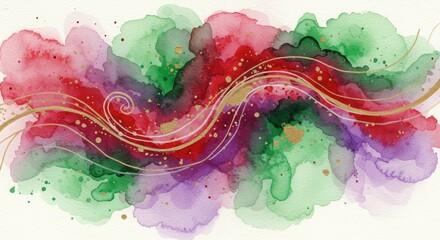 Abstract watercolor splash with golden swirls and vibrant blended colors