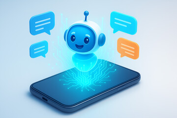 Chatbot AI Artificial Intelligence technology virtual conversation assistant support mobile smart phone online application chatting with customer service automatic answering. 3d rendering