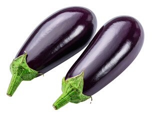 Two dark purple eggplants