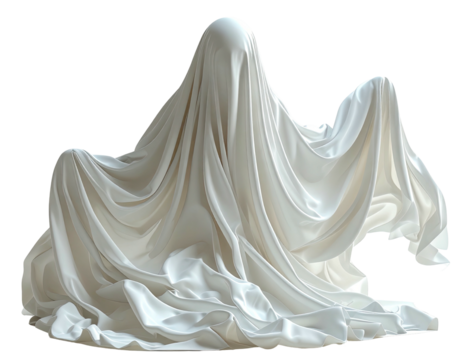 Ghostly figure draped in white fabric