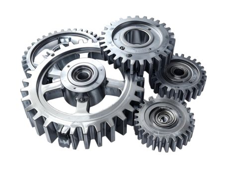 Interlocked gears in a 3D rendering