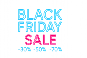 Black Friday Sale neon typography with blue and pink light