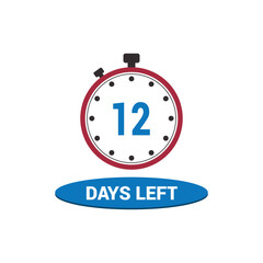 12 days left clock icon vector counting days and remaining time, countdown alarm
