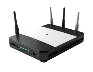 Square black networking device with white top