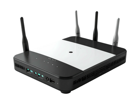 Square black networking device with white top