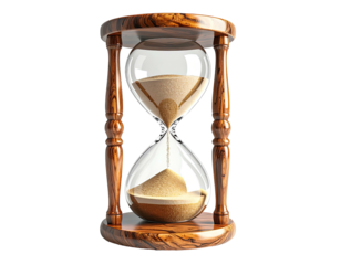 Wooden hourglass, sand flowing