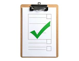 Clipboard with checklist and green checkmark