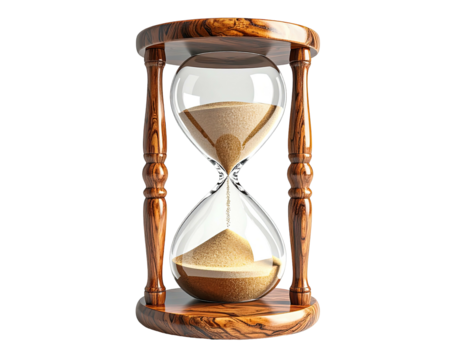 Wooden hourglass, sand flowing