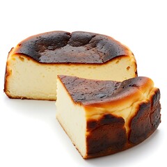 burnt basque cheesecake wedge, isolated on white background
