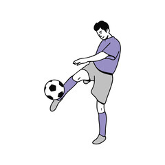 A person in athletic attire is shown in a dynamic pose, skillfully balancing a soccer ball on their foot.