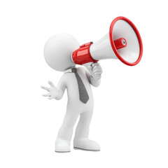 3D figure with megaphone on transparent background