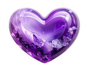 A vibrant purple heart-shaped gem