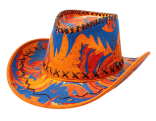 Vibrant cowboy hat with swirling paint design