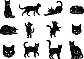 Cat Silhouette Vector Set for Pet, Animal, and Lifestyle Design