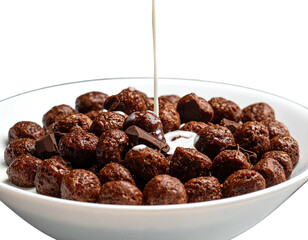 Chocolate cereal with milk being poured