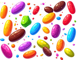 Colorful, vibrant candy-like objects on a black background