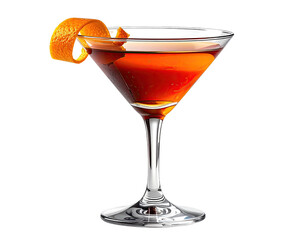 A cocktail in a martini glass with an orange twist