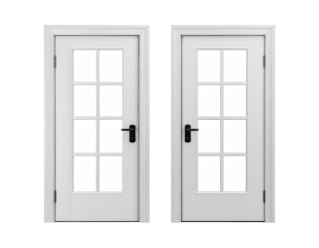 Two white interior doors with glass panels