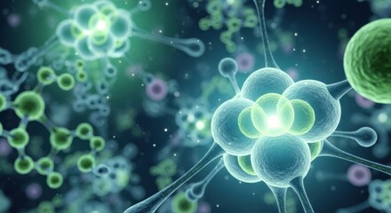 Glowing molecular structure network for scientific research. A 3D illustration of interconnected atoms and molecules for biotechnology or medical concept.