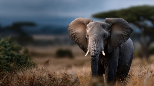 Majestic elephant walking through african savannah wildlife photography nature scene close-up view conservation awareness