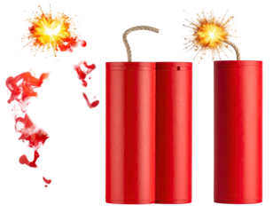 Two red firecrackers exploding