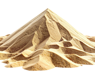 A large pile of light beige sand, piled high in a pyramid shape