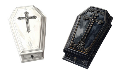 Dual Halloween coffin and cross collection isolated on transparent background