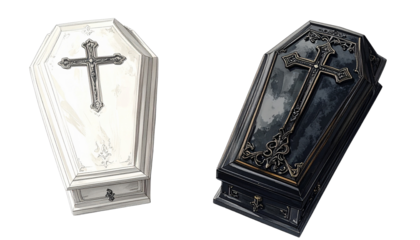 Dual Halloween coffin and cross collection isolated on transparent background