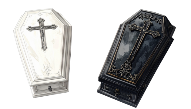 Dual Halloween coffin and cross collection isolated on transparent background