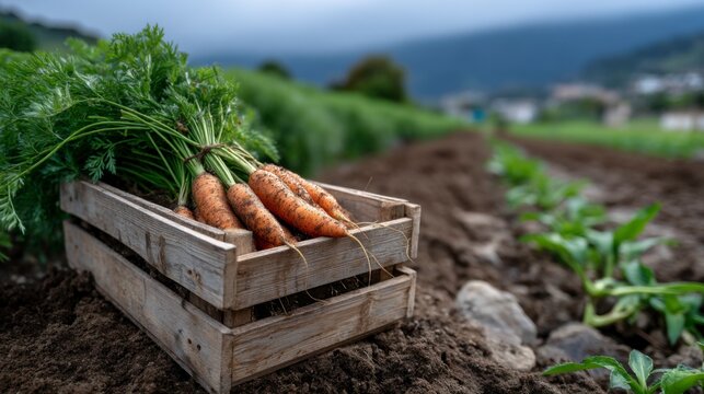 Harvesting fresh carrots farm fields photography agricultural landscape close-up view organic produce for sustainable living