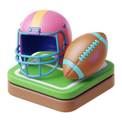 American Football Helmet And Ball 3D Icon
