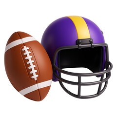 Sport American Football Helmet And Ball 3D Icon