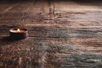 A candle on a wooden table