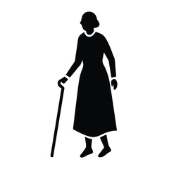 old woman walking stick silhouette vector icon