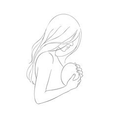 Minimalist line art drawing of a mother tenderly holding her newborn baby.