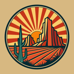 Vector artwork of a desert landscape with cactus