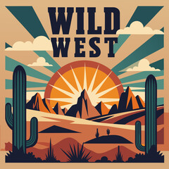 Vector artwork of a desert landscape with cactus