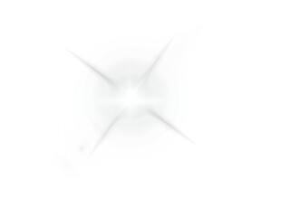 Powerful starburst light effects PNG. A dramatic white cross flare element with glowing rings, perfect for VFX overlays and digital design