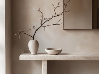 A vase with a branch in it on a table