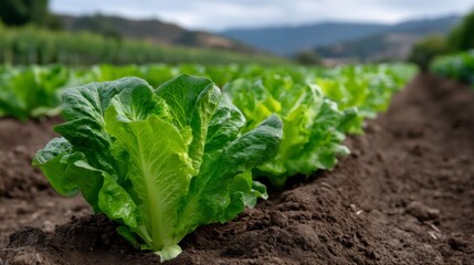 Harvesting fresh romaine lettuce in lush green fields agriculture scene california nature's bounty close-up view